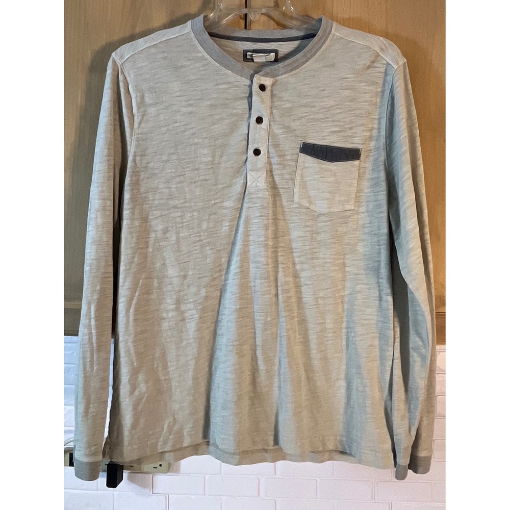 Carbon 2 Cobalt Henley Shirt Mens Large Gray Long Sleeve Pocket Slub Knit